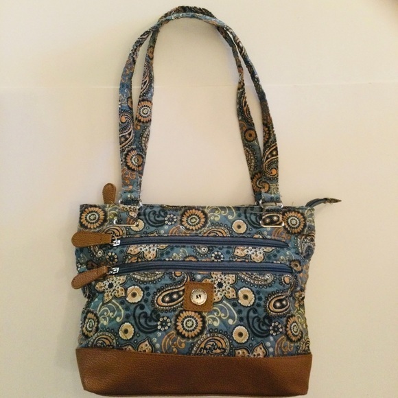 Stone & Co. Handbags - Stone & Co Blue & Brown Fabric Shoulder Handbag Purse Very Nice